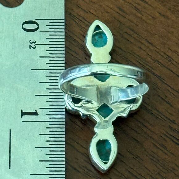 Unique Blue Copper Turquoise Multi Stone Ring Southwestern Sterling Silver Sz 8 - Picture 6 of 6